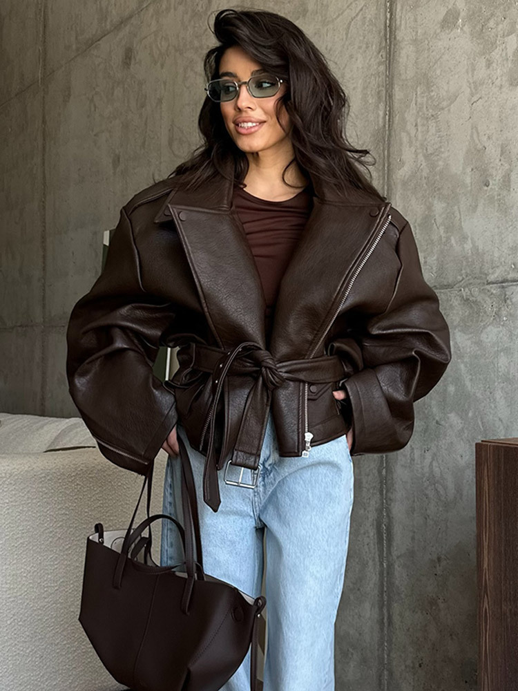 With Belt Leather Jacket Coat  - đánh giá và giá Corset Waist Cinch