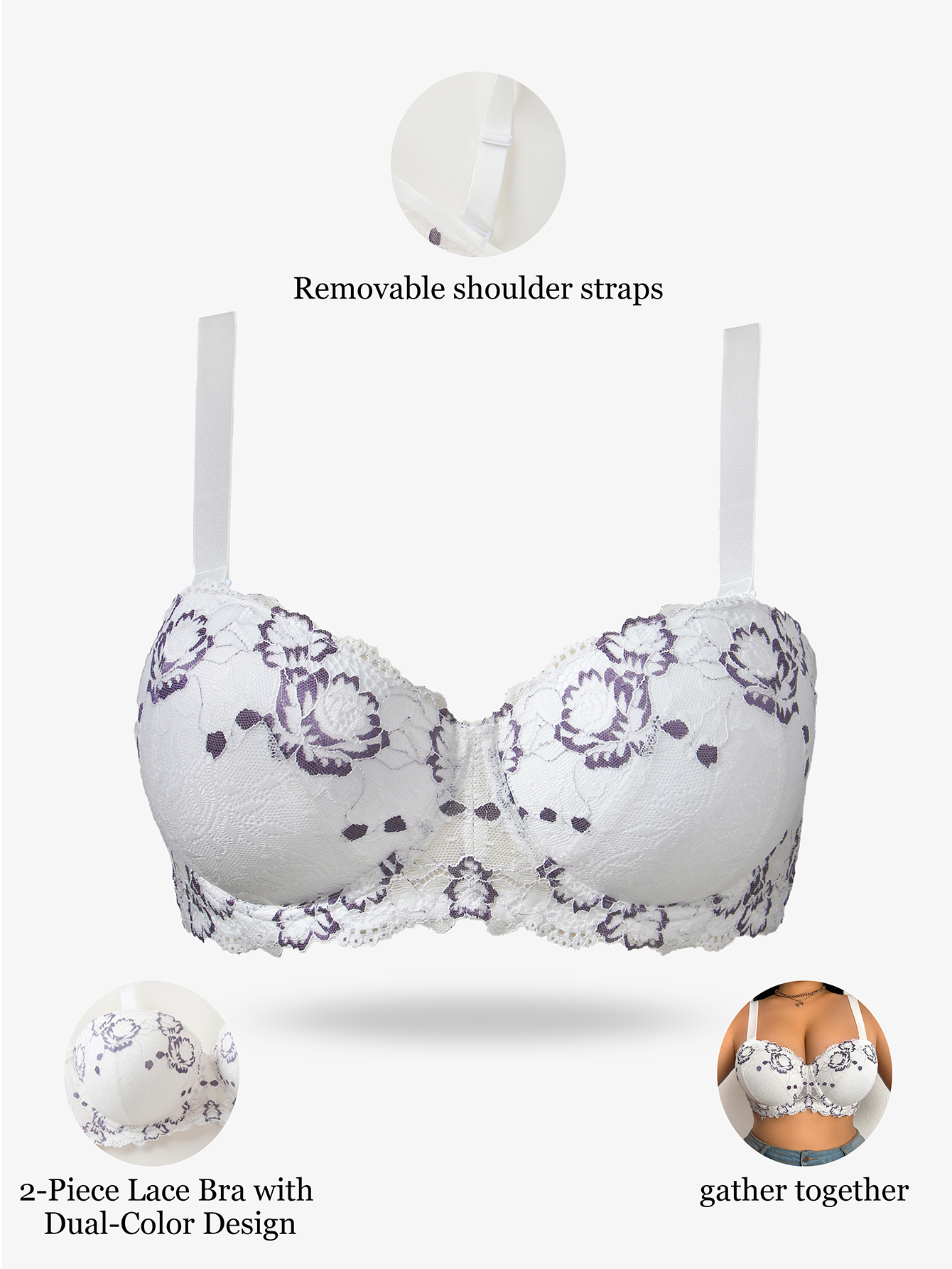 Plus Size Lace & Embroidery Wo - đánh giá và giá Push Up Bra Padded