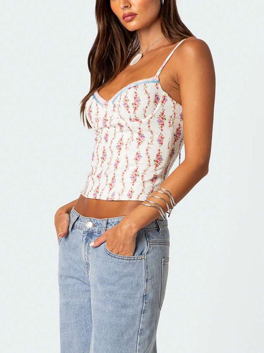 Women Floral Print Tie Strap V - đánh giá và giá Cami Top Lace