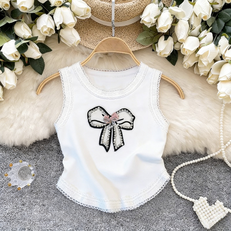 White Lace Trim Rhinestone Bow - đánh giá và giá Cami Top Lace